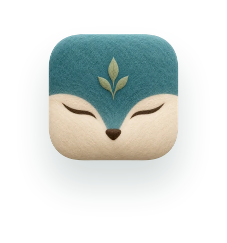 Sanctuary app icon: a sleeping teal fox